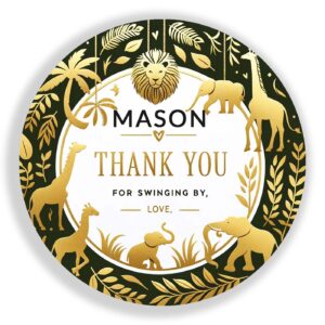 Personalized Customized Labels Tags,Customizable Stickers Safari Animals Wild One Jungle Gold Thank You Boy Classic Round Sticker for Business Custom Made Stickers, 100 Stickers2X2"