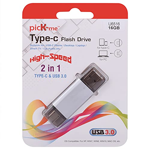 picK-me USB C Flash Drive, 2-in-1 USB 3.0 Thumb Drive, Dual USB Memory Stick Drive High Speed, for Type-C Android Smartphones Tablets and New MacBook (16GB)