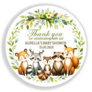 personalized customized labels tags,customizable stickers woodland animals baby shower thank you favors classic round sticker for business custom made stickers, 100 stickers2x2"