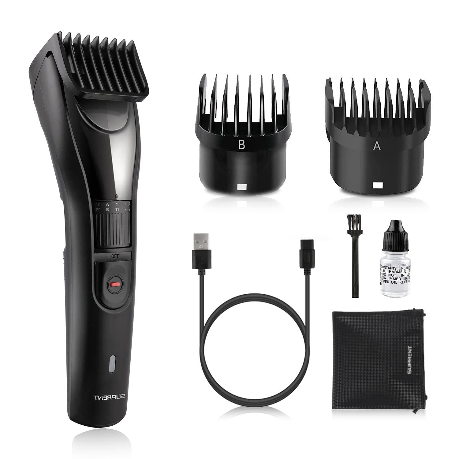 SUPRENT Adjustable Beard Trimmer for Men with Precision Dial, Professional Cordless USB-C Hair Trimmer with 38 Adjustable Lengths