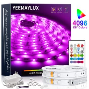 yeemaylux led strip light, 32.8ft 4096 diy color changing tape lights with 5050 rgb 150 leds highlight,light strip with remote and 12v power supply,easy installation for tv backlight, party, bedroom