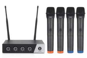 xtuga s400 wireless microphone system, 4-channel uhf cordless mic set with four handheld mics, fixed frequency, long range 260ft, ideal for church,karaoke,weddings, events