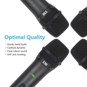 XTUGA S400 Wireless Microphone System, 4-Channel UHF Cordless Mic Set with Four Handheld Mics, Fixed Frequency, Long Range 260ft, Ideal for Church,Karaoke,Weddings, Events