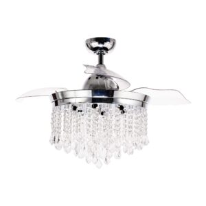 ceiling fans with lights and remote 42 inch crystal chandelier ceiling fan with light for bedroom 3 retractable blades, timer, chrome2