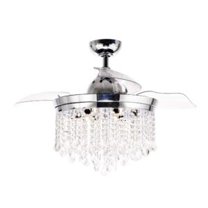 Ceiling Fans with Lights and Remote 42 Inch Crystal Chandelier Ceiling Fan with Light for Bedroom 3 Retractable Blades, Timer, Chrome2