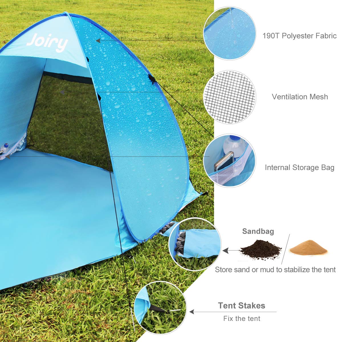 Beach Tent Pop-up 65 x 58 x 43 inches Sun Shelter UPF 50+ Portable Outdoor Sunshade for Baby Kids Easy Setup and Fold Back with Carry Bag