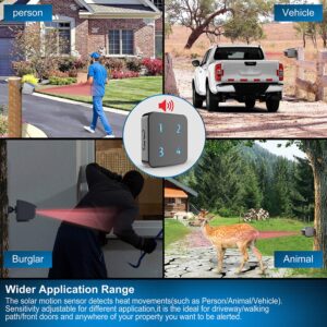 Solar Driveway Alarm System-1/4 Mile Long Transmission Range-Solar Powered No Need Replace Batteries-Outdoor Weatherproof Motion Sensor&Detector DIY Security Alert-1 Receiver and 2 Sensors KIT