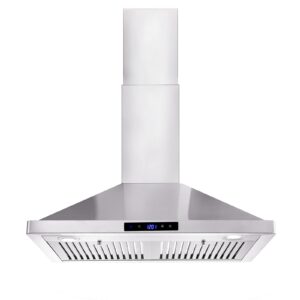 tieasy wall mount range hood 30 inch kitchen hood 700 cfm with ducted/ductless convertible duct, touch control, permanent filters, stainless steel, 3 speed exhaust fan, led light