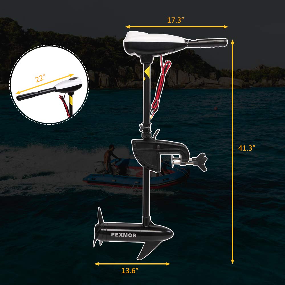 PEXMOR 36LBS Thrust 8 Speed Electric Trolling Motor, Electric Outboard Boat Motor w/Adjustable Handle & LED Indicator, Transom Mounted for Saltwater, Kayak, Fishing Boat