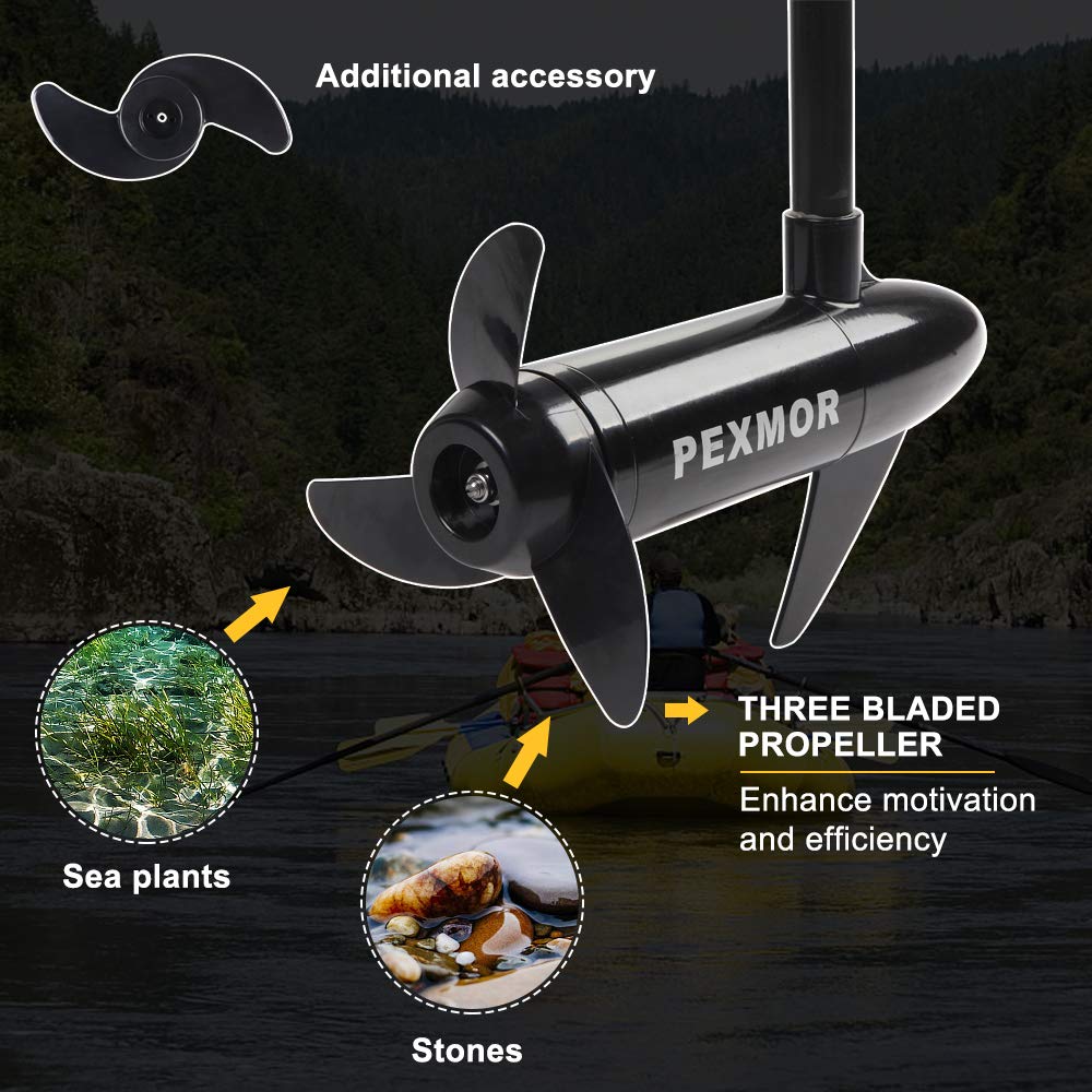 PEXMOR 36LBS Thrust 8 Speed Electric Trolling Motor, Electric Outboard Boat Motor w/Adjustable Handle & LED Indicator, Transom Mounted for Saltwater, Kayak, Fishing Boat