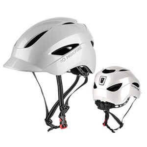 adult bicycle helmet classic urban commuter bike helmet hat tongue design rechargeable usb safety light road cycling helmet adjustable size for men women 22.44-24.41 inches(pearl white)