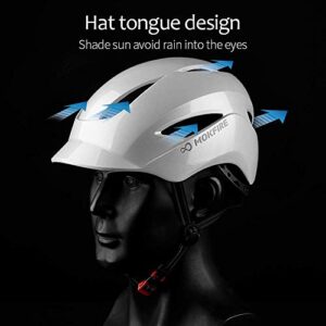 Adult Bicycle Helmet Classic Urban Commuter Bike Helmet Hat Tongue Design Rechargeable USB Safety Light Road Cycling Helmet Adjustable Size for Men Women 22.44-24.41 Inches(Pearl White)