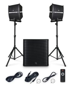 proreck club 4000 18-inch 4000w p.m.p.o stereo dj/powered pa speaker system combo set line array speaker and 18 inch active subwoofer with bluetooth/usb/sd card/remote control