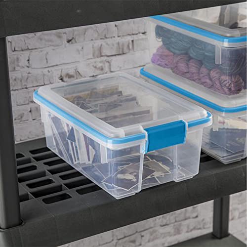 Sterilite 12 Qt Gasket Box, Stackable Storage Bin with Latching Lid and Tight Seal, Plastic Container to Organize Basement, Clear Base and Lid, 6-Pack