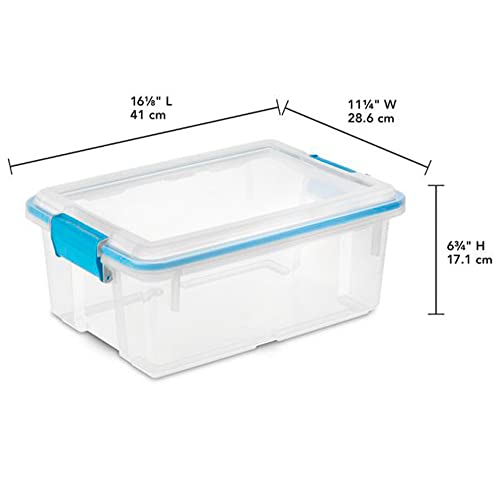 Sterilite 12 Qt Gasket Box, Stackable Storage Bin with Latching Lid and Tight Seal, Plastic Container to Organize Basement, Clear Base and Lid, 6-Pack