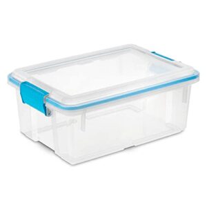 Sterilite 12 Qt Gasket Box, Stackable Storage Bin with Latching Lid and Tight Seal, Plastic Container to Organize Basement, Clear Base and Lid, 6-Pack