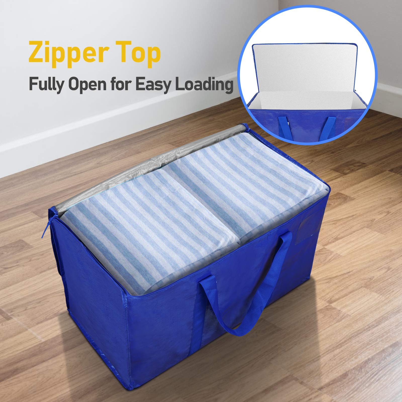 TICONN 4 Pack Extra Large Moving Bags with Zippers & Carrying Handles, Heavy-Duty Storage Tote Moving Boxes for Space Saving