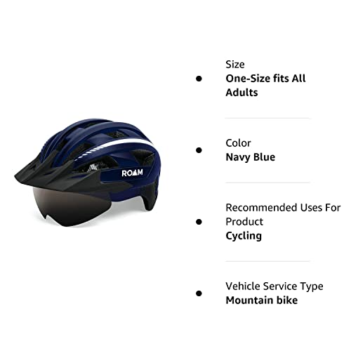 Roam Road Bike Helmet - Durable Helmets for Adults with Sun Visor, LED Light and Detachable Magnetic Goggles - Adjustable Size - Mountain Bicycle Helmet for Adult Men & Women﻿