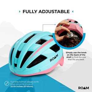 Roam Road Bike Helmet - Durable Helmets for Adults with Sun Visor, LED Light and Detachable Magnetic Goggles - Adjustable Size - Mountain Bicycle Helmet for Adult Men & Women﻿