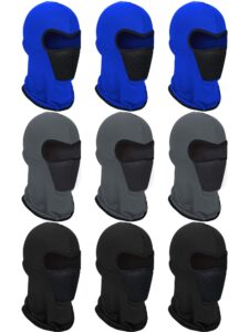 satinior 9 pieces balaclava ski mask cover breathable sun dust protection full face cover for women men outdoor activities (black, dark blue, grey,medium)