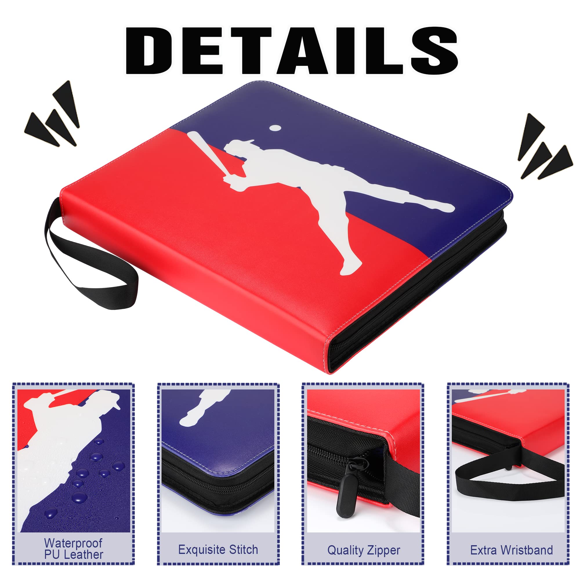 Baseball Card Binder with Sleeves - 720 Card Protectors Holder Book for Baseball Cards, 40 Pcs 9-Pocket Pages, Card Collector Album with Zipper Storage Display Case