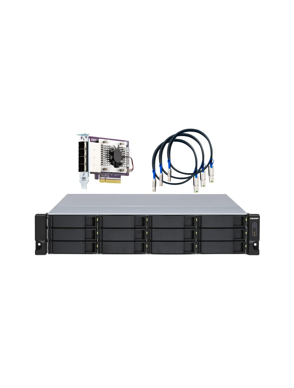 QNAP TL-R1200S-RP 12 Bay 2U Rackmount SATA 6Gbps JBOD Storage Enclosure with Redundant Power Supply. PCIe SATA Interface Card (QXP-1600eS) Included