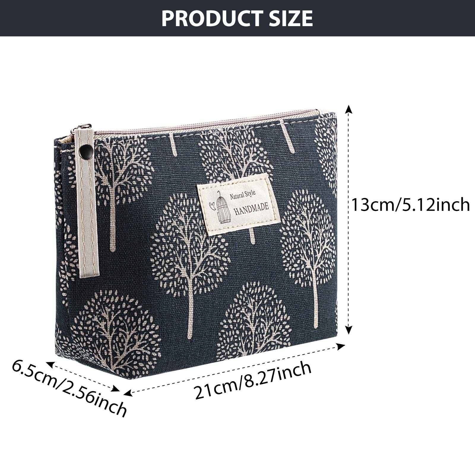 4 Pieces Canvas Cosmetic Bags Set Printed Makeup Bags with Zipper Multi-Functional Travel Pouch for Women Girls Vacation Travel Toiletry Bag, 4 Styles (Arrow, Plaid, Tree, Leave, Small)