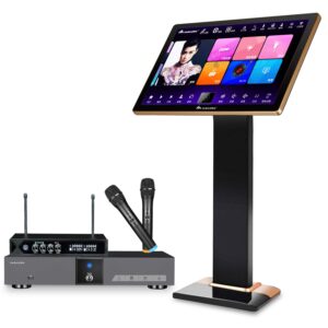 音王 inandon-KV-V5 Plus Karaoke Player, with Wireless Mic, 21.5 inch Touch Screen 8TB HDD, Home Entertainment Online Movie Intelligent Song-selection Free Cloud Download, KV-V5 Pro KTV Machine