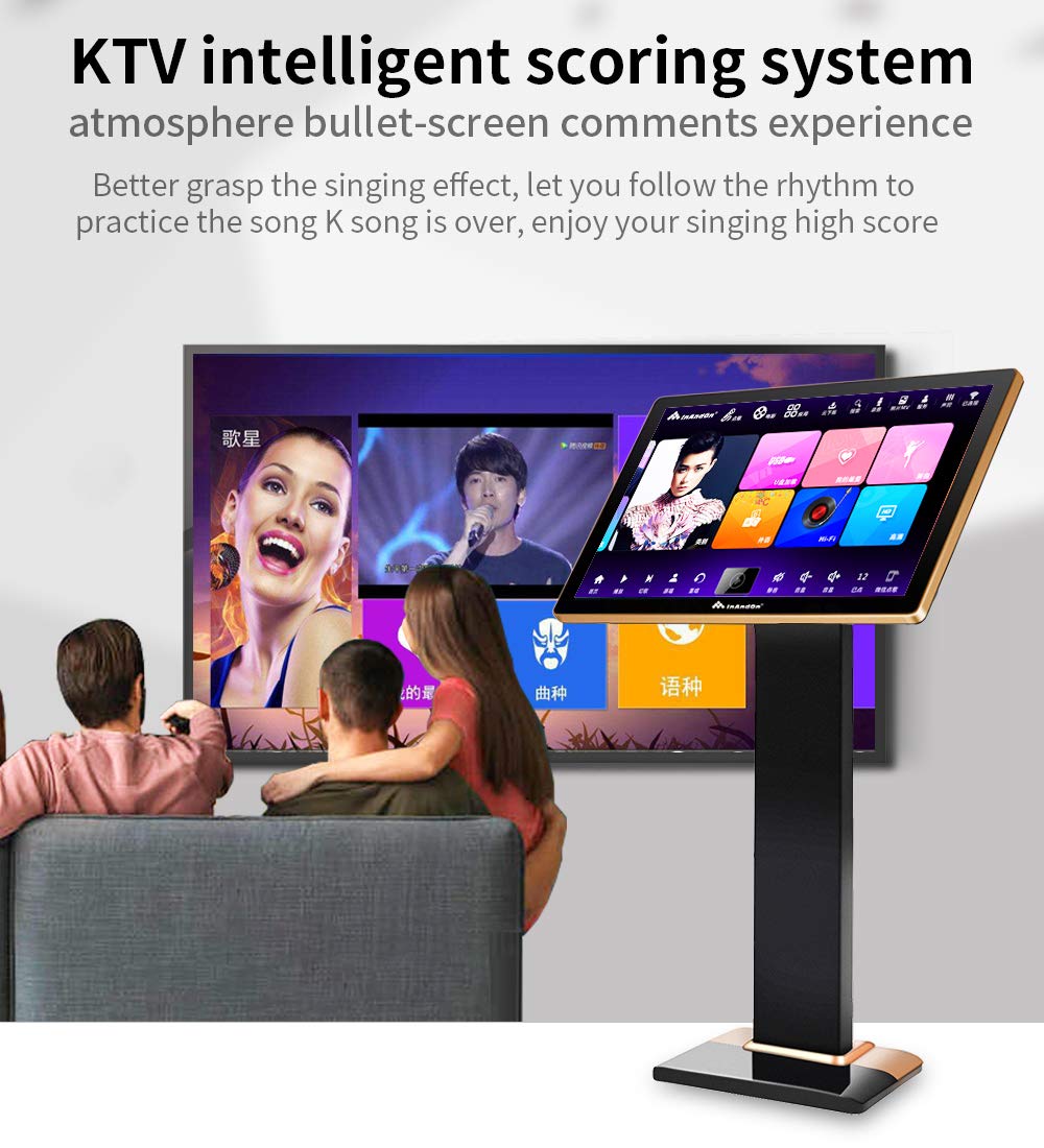 音王 inandon-KV-V5 Plus Karaoke Player, with Wireless Mic, 21.5 inch Touch Screen 8TB HDD, Home Entertainment Online Movie Intelligent Song-selection Free Cloud Download, KV-V5 Pro KTV Machine