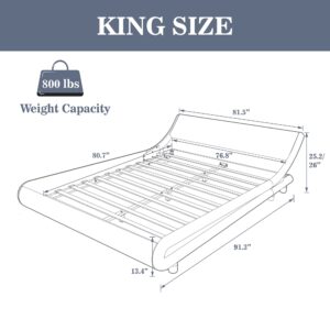 Allewie King Size Bed Frame with Curved Adjustable Headboard, Faux Leather Upholstered Platform Bed, Strong Wooden Slats Support, 10-12'' Mattress Recommended, White