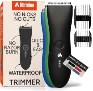 meridian body hair trimmer for men and women - no nick, no cut, no razor burn pubic, groin and body shaver - waterproof & rechargeable electric full body groomer - onyx