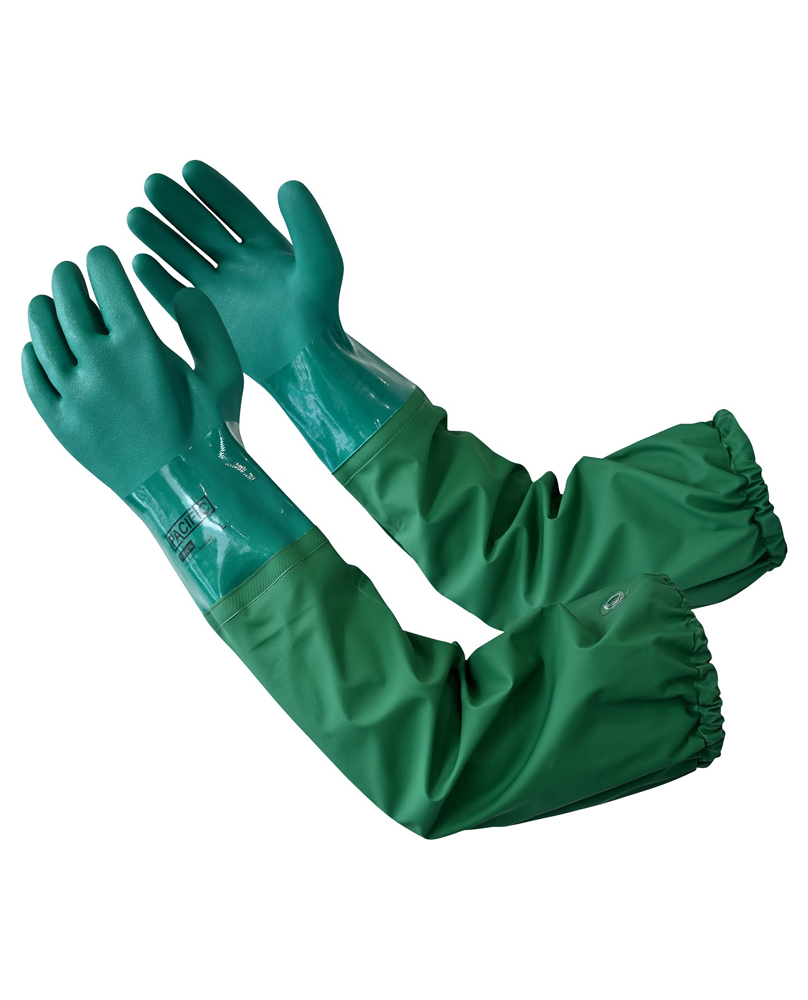 PACIFIC PPE 26" Rubber Gloves, Chemical Resistant Gloves PVC Reusable, Heavy Duty Waterproof Gloves with Cotton Liner, Anti-skid, Acid-alkali and Oil, Large