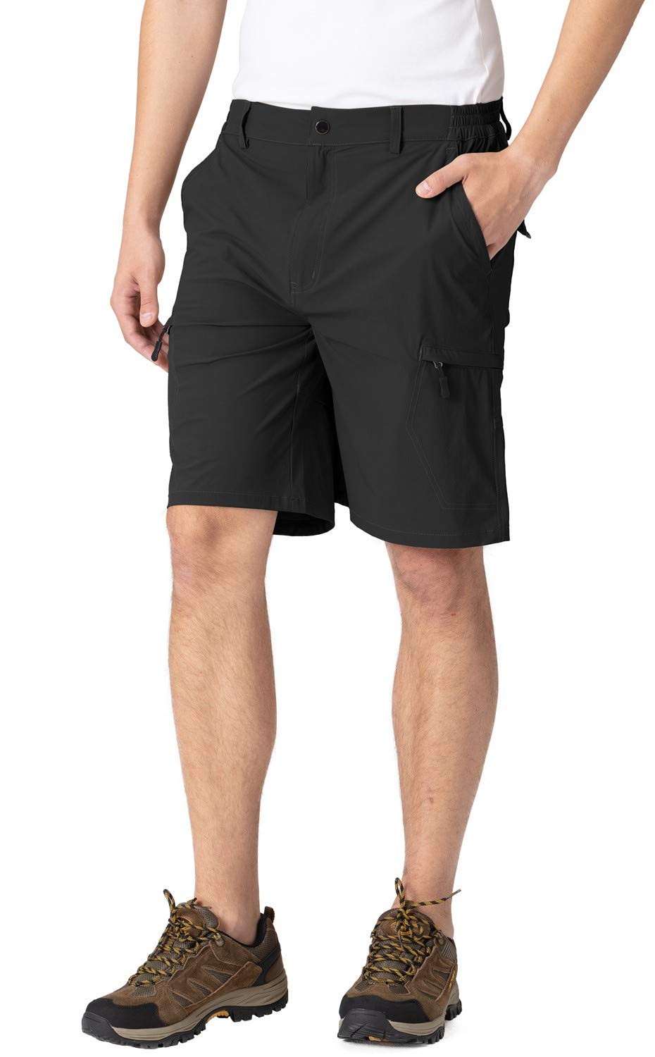 Rdruko Men's Hiking Cargo Shorts Quick Dry Lightweight Outdoor Work Casual Travel Summer Shorts with 6 Zipper Pockets(Black, US 36)