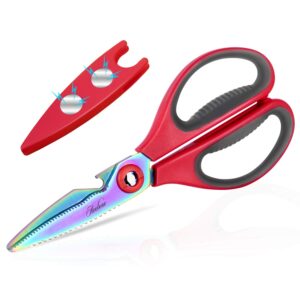 acelone titanium coating kitchen scissors - heavy duty utility come apart shears for poultry, chicken, meat, food, vegetables - 8.86 inch long -with magnetic holder tainless steel cooking scissors