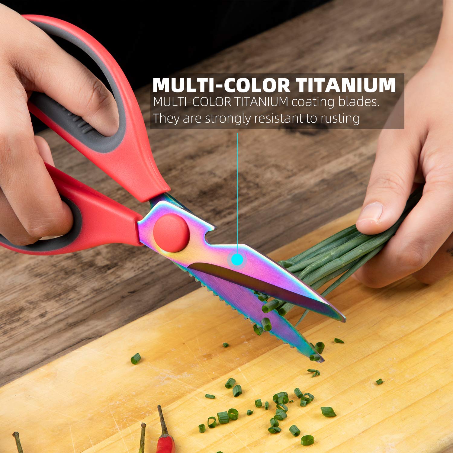 ACELONE Titanium Coating Kitchen Scissors - Heavy Duty Utility Come Apart Shears For Poultry, Chicken, Meat, Food, Vegetables - 8.86 Inch Long -With magnetic holder tainless steel cooking scissors