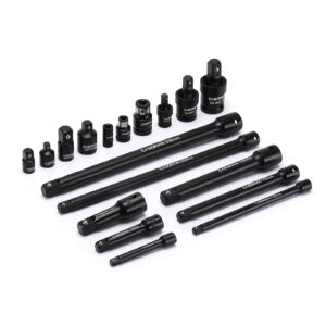 casoman 18-piece drive tool accessory set, premium cr-v steel with black phosphate finish, includes 1/2",3/8",1/4" impact universal joint, socket adapters extensions