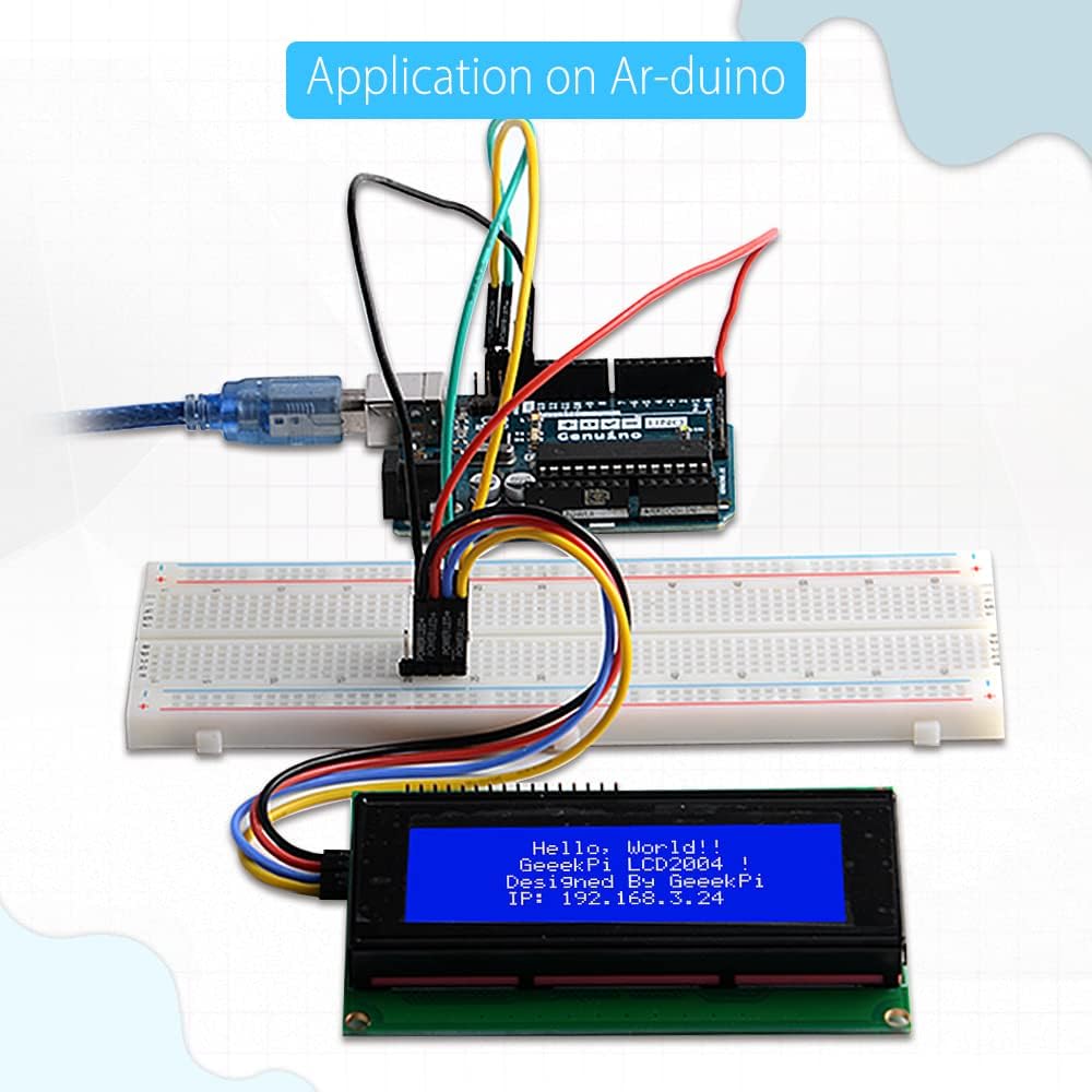 GeeekPi IIC I2C TWI Serial LCD 2004 20x4 Display Module with I2C Interface Adapter Blue Backlight for Raspberry Pi Arduino STM32 DIY Maker Project BPI Tinker Board Electrical IoT Internet of Things