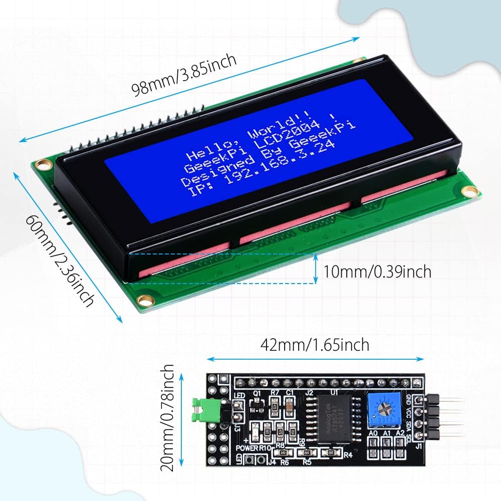 GeeekPi IIC I2C TWI Serial LCD 2004 20x4 Display Module with I2C Interface Adapter Blue Backlight for Raspberry Pi Arduino STM32 DIY Maker Project BPI Tinker Board Electrical IoT Internet of Things