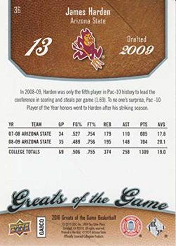 2009-10 Upper Deck Greats of the Game Basketball #36 James Harden RC Rookie Card Arizona State Sun Devils Official NCAA Trading Card From The UD Company