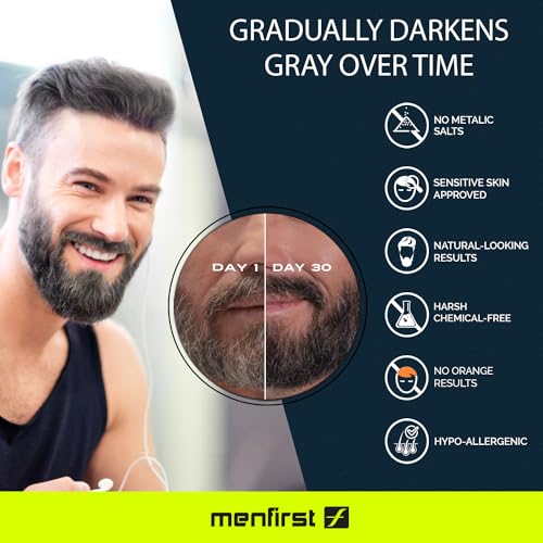 MENFIRST - Gray Darkening Beard Balm - Leave-in Conditioner - Works on Sensitive Skin - Gradually Reduces White or Gray hair Infused with Keratine, Collagen and Vitamin E. - Natural Looking Results