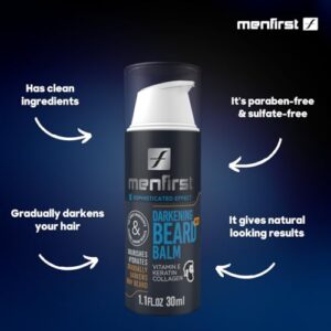 MENFIRST - Gray Darkening Beard Balm - Leave-in Conditioner - Works on Sensitive Skin - Gradually Reduces White or Gray hair Infused with Keratine, Collagen and Vitamin E. - Natural Looking Results