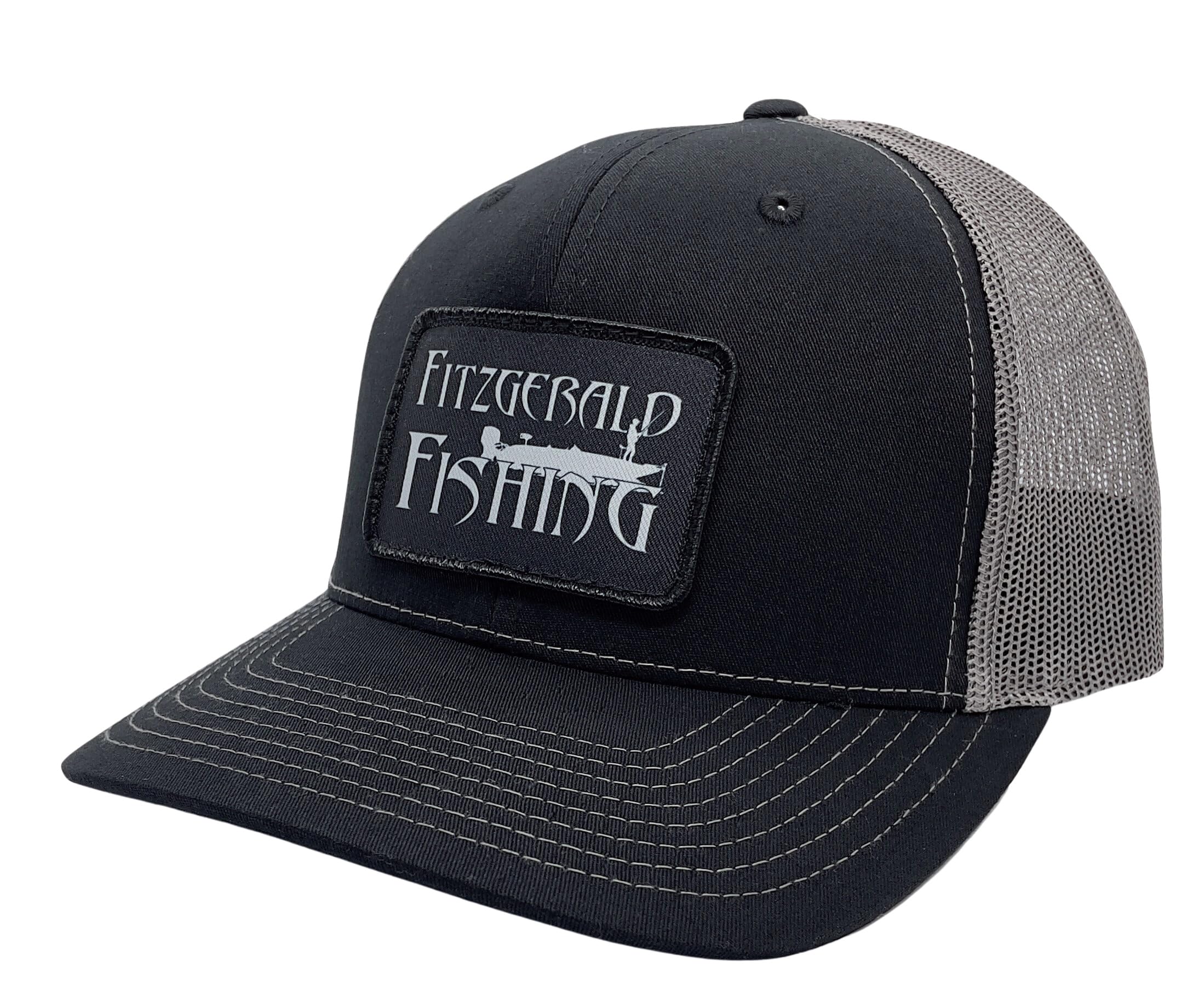 Fitzgerald Patch Hats - Richardson 112 100% Polyester Mesh Back Trucker Hat, Snapback Closure Black/Charcoal