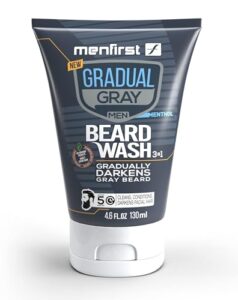 menfirst gradual gray darkening beard wash - gray reducing beard wash, beard color shampoo for men - hypoallergenic & harsh chemical-free beard dye for men - for dark shades, 4.6 fl oz (pack of 1)