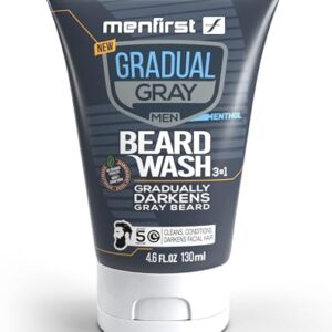 MENFIRST Gradual Gray Darkening Beard Wash - Gray Reducing Beard Wash, Beard Color Shampoo for Men - Hypoallergenic & Harsh Chemical-Free Beard Dye for Men - For Dark Shades, 4.6 Fl Oz (Pack of 1)