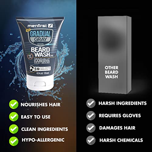 MENFIRST Gradual Gray Darkening Beard Wash - Gray Reducing Beard Wash, Beard Color Shampoo for Men - Hypoallergenic & Harsh Chemical-Free Beard Dye for Men - For Dark Shades, 4.6 Fl Oz (Pack of 1)