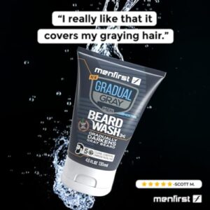 MENFIRST Gradual Gray Darkening Beard Wash - Gray Reducing Beard Wash, Beard Color Shampoo for Men - Hypoallergenic & Harsh Chemical-Free Beard Dye for Men - For Dark Shades, 4.6 Fl Oz (Pack of 1)