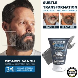 MENFIRST Gradual Gray Darkening Beard Wash - Gray Reducing Beard Wash, Beard Color Shampoo for Men - Hypoallergenic & Harsh Chemical-Free Beard Dye for Men - For Dark Shades, 4.6 Fl Oz (Pack of 1)