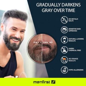 MENFIRST Gradual Gray Darkening Beard Wash - Gray Reducing Beard Wash, Beard Color Shampoo for Men - Hypoallergenic & Harsh Chemical-Free Beard Dye for Men - For Dark Shades, 4.6 Fl Oz (Pack of 1)