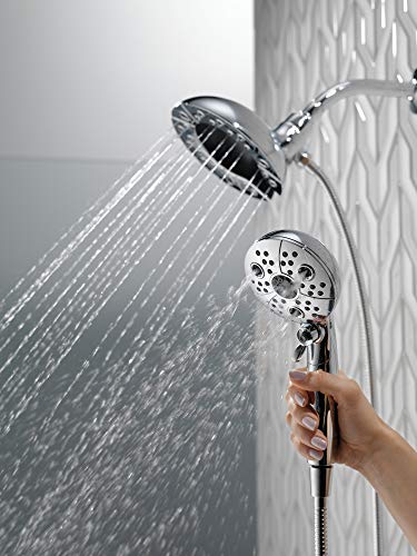 Delta Faucet 5-Spray In2ition Dual Shower Head with Handheld Spray, H2Okinetic Brushed Nickel Shower Head with Hose, Showerheads, Handheld Shower Heads, Magnetic Docking, Stainless 58480-SS25-PK