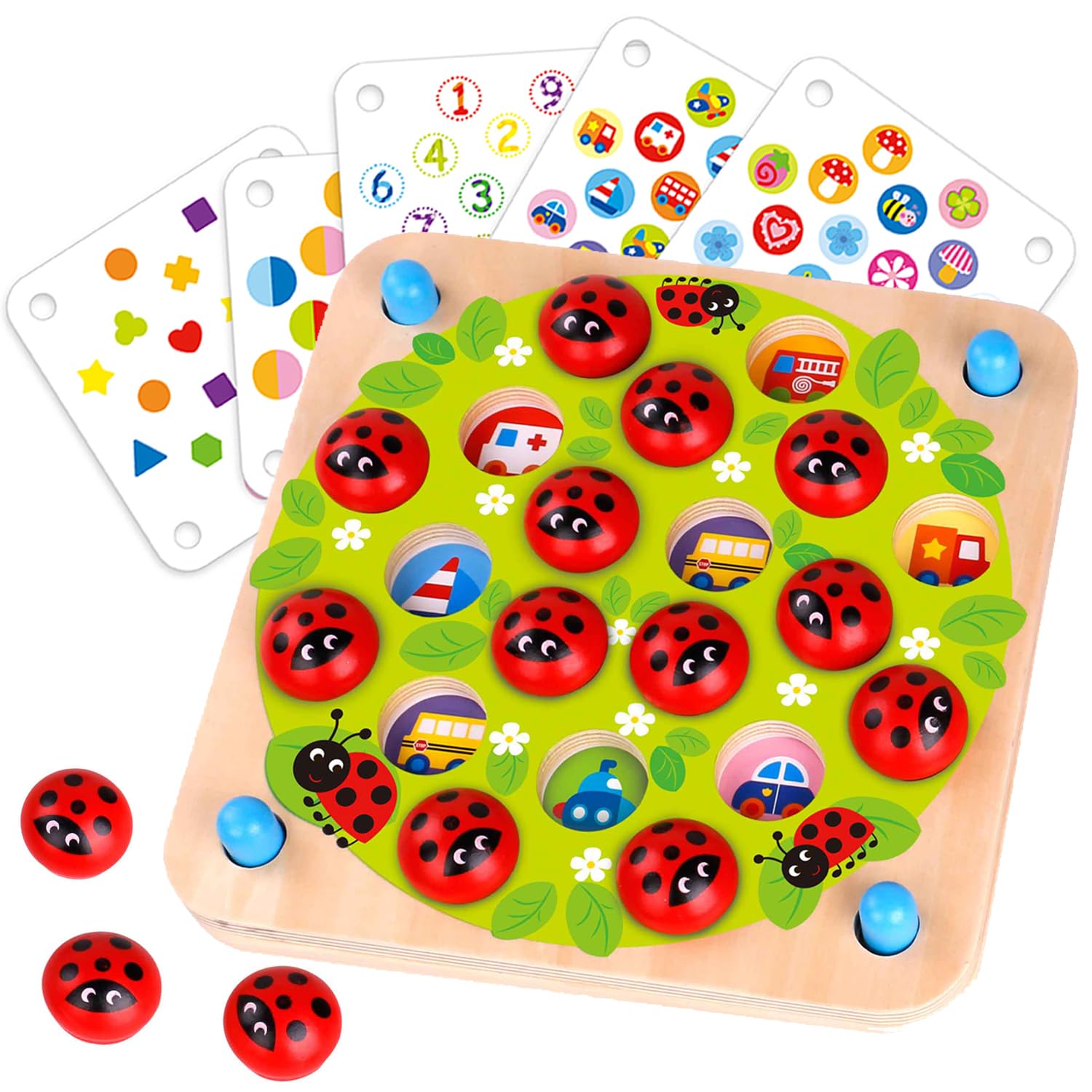 Nene Toys Ladybug Memory Game - Wooden Matching Game for Kids Age 3-5 with 10 Patterns - Educational Family Board Game